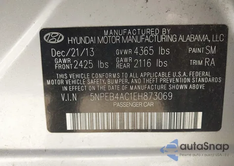 2014 Hyundai Sonata Gls из США, поврежденный, VIN 5NPEB4AC1EH873069